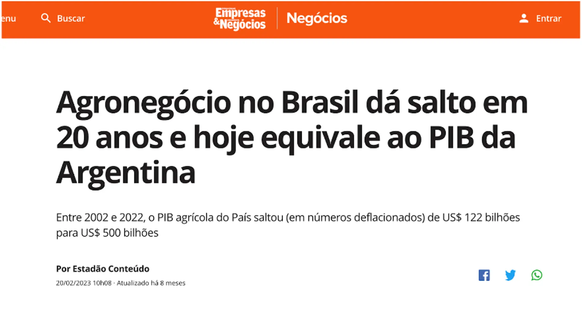 Reportagem do alto crescimento do agro no brasil